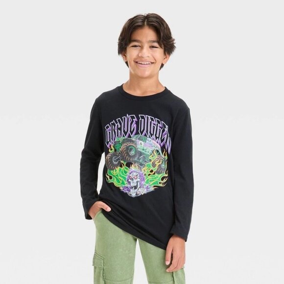 Monster Jam Grave Digger Long Sleeve Graphic Boys T-Shirt Size XL - Picture 1 of 10